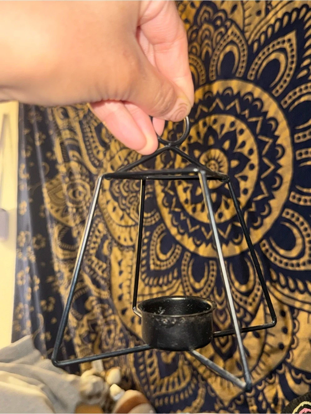Hanging Lantern on Curved Black Metal Stand
